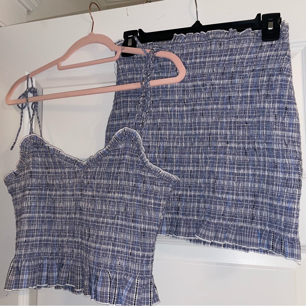 Lily Rain -  2 Piece Blue & Navy Ruched Set